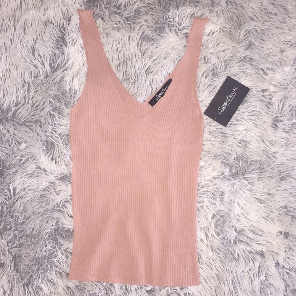 Blush pink ribbed blouse